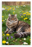 Maine Coon Cat in Spring Meadow Flowers Wildlife 12x18 US Made Poster
