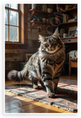 Maine Coon Cat Cozy Cabin Exploration Wildlife 12x18 US Made Poster