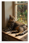 Serene Brown Tabby Cat Lounging on Windowsill Sunlight 12x18 US Made Poster