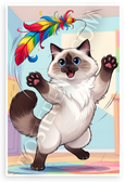 Playful Ragdoll Cat Batting Feather Toy Cartoon 12x18 US Made Poster