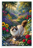 Ragdoll Cat Exploring Lush Garden Path Flowers Sunlight 12x18 US Made Poster