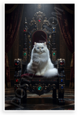 Regal White Persian Cat on Ornate Throne Fantasy 12x18 US Made Poster