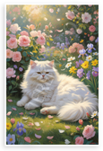 Dreamy White Persian Cat in Blooming Garden Wildlife 12x18 US Made Poster