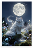 Elegant White Persian Cat Under Full Moon Mystical Fantasy 12x18 US Made Poster