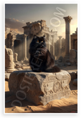 Majestic Black Persian Cat Ancient Ruins Fantasy 12x18 US Made Poster