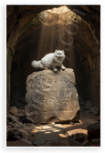 Adventurous White Persian Cat Explorer on Ancient Artifact 12x18 US Made Poster