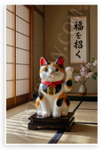Maneki Neko Calico Cat Good Luck Japanese Traditional 12x18 US Made Poster