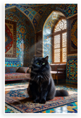 Black Persian Cat in Persian Tiled Room Cultural Art 12x18 US Made Poster