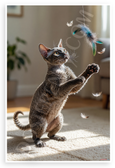 Playful Devon Rex Cat Batting Feather Toy Wildlife 12x18 US Made Poster