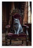 Majestic British Shorthair Cat on Ornate Throne Vintage 12x18 US Made Poster