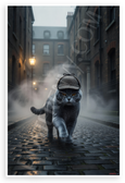 British Shorthair Detective Cat Foggy London Streets 12x18 US Made Poster