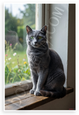 Russian Blue Cat Window Sill Portrait Nature Wildlife 12x18 US Made Poster