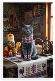 Russian Blue Cat with Matryoshka Dolls Russian Folklore 12x18 US Made Poster