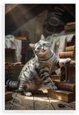 Adventurous American Shorthair Cat in Attic Library Wildlife 12x18 US Made Poster