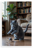 Russian Blue Cat Playing with Toy Mouse Whimsical 12x18 US Made Poster