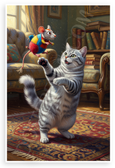 Playful American Shorthair Cat Chasing Toy Whimsical Oil Painting 12x18 US Made Poster
