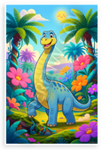 Friendly Brachiosaurus Exploring Colorful Jungle Adventure 12x18 US Made Poster