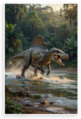 Spinosaurus Hunting Prehistoric River Jungle Realistic Wildlife 12x18 US Made Poster