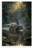 Spinosaurus Swimming in Lush Jungle River Prehistoric Wildlife 12x18 US Made Poster