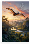 Pteranodon Soaring Over Prehistoric Landscape Dawn Wildlife 12x18 US Made Poster