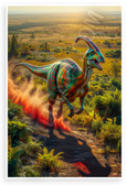 Dynamic Parasaurolophus Running Ancient Plain Wildlife 12x18 US Made Poster