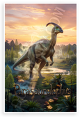Parasaurolophus Dinosaur Prehistoric Forest Sunset 12x18 US Made Poster