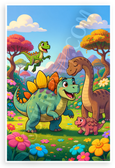 Cute Cartoon Dinosaur Family Stegosaurus Brachiosaurus Educational 12x18 US Made Poster