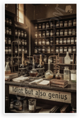 "Idiot but also Genius" Vintage Apothecary Laboratory Inspirational 12x18 US Made Poster