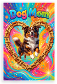 Dog Mom Australian Shepherd Dog Bone Heart Vibrant Playful 12x18 US Made Poster