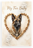My Fur Baby Belgian Malinois Dog Bone Heart Vintage Watercolor 12x18 US Made Poster