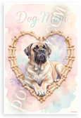 Dog Mom Mastiff in Dog Bone Heart Watercolor 12x18 US Made Poster
