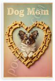 Dog Mom Papillon Puppy Dog Bone Heart Vintage 12x18 US Made Poster