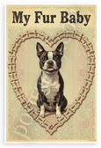 My Fur Baby Boston Terrier Dog Bone Heart Vintage 12x18 US Made Poster