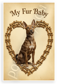 My Fur Baby Basenji Dog Bone Heart Frame Vintage 12x18 US Made Poster