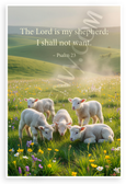 Psalm 23 'The Lord is my shepherd; I shall not want' Lambs Landscape Inspirational 12x18 US Made Poster