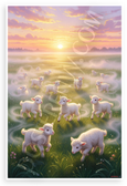Charming Lambs in Misty Sunrise Field Wildlife Nature 12x18 US Made Poster