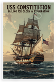 USS Constitution Sailing for Glory & Exploration Vintage 12x18 US Made Poster