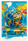"Sometimes Geography is Geogra-Key" Whimsical Globe Educational 12"x18" US Made Poster