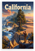 California Coastal Cliffs Trees Dunes Sunset Landscape 12x18 US Made Poster