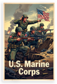 U.S. Marine Corps Vintage Combat Marines Patriotic 12x18 US Made Poster