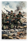 U.S. Marine Corps Combat Marines Vintage Ink Wash 12x18 US Made Poster