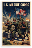 U.S. Marine Corps Vintage Iwo Jima Flag Raising Patriotic 12x18 US Made Poster