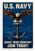 US Navy Eagle Anchor Serve Your Country Join Today Vintage 12x18 US Made Poster