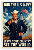 Join the US Navy Serve Your Country See the World Vintage Recruiting 12x18 US Made Poster