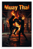 Muay Thai Fighters Silhouette Fiery Boxing Gym 12x18 US Made Poster