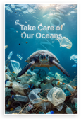 Take Care of Our Oceans Sea Turtle Ocean Pollution 12x18 US Made Poster