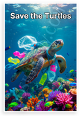 Save the Turtles Sea Turtle Entangled in Plastic Ocean Pollution 12x18 US Made Poster