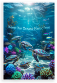 Keep Our Oceans Plastic Free Sea Turtles Coral Reef 12x18 US Made Poster