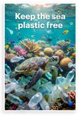 "Keep the Sea Plastic Free" Sea Turtle Ocean Pollution Environmental 12x18 US Made Poster