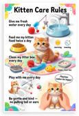 Kitten Care Rules Educational 12x18 US Made Poster